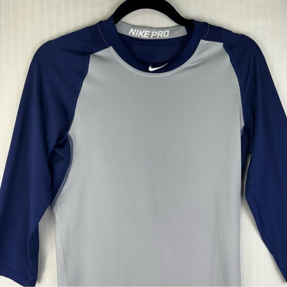 Nike Pro MLB Gray Navy Blue Long Sleeve Performance Sport Shirt Men’s Size Small - Picture 2 of 7